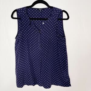 Madewell XSmall Navy Blue Silk Composition Tank Top Dots and Stars Split VNeck